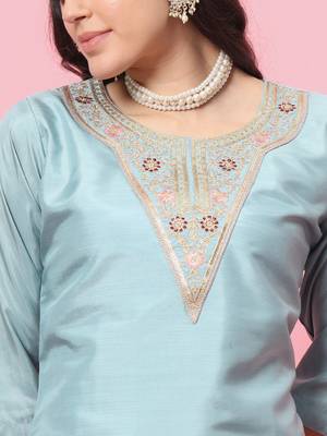   women kurta and trousers pant set silk blend 3