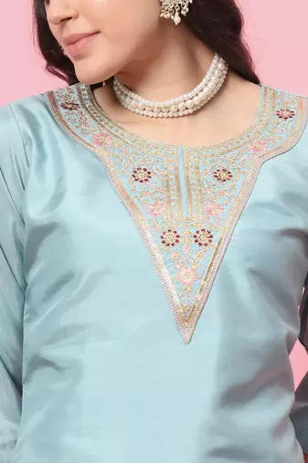   women kurta and trousers pant set silk blend