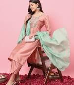   women kurta and trousers pant set silk blend