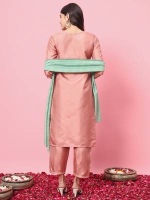  women kurta and trousers pant set silk blend 2