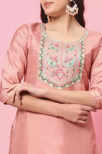   women kurta and trousers pant set silk blend