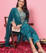   women kurta and trousers pant set silk blend