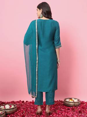   women kurta and trousers pant set silk blend 2