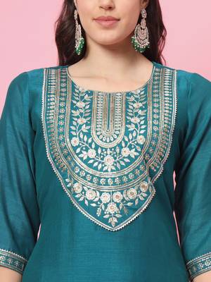   women kurta and trousers pant set silk blend 3