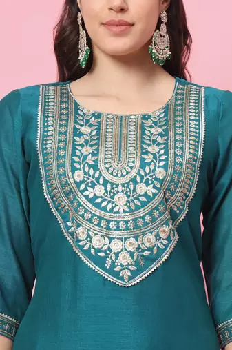   women kurta and trousers pant set silk blend