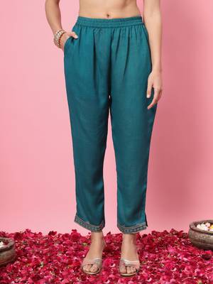   women kurta and trousers pant set silk blend 4