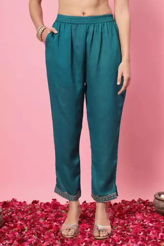   women kurta and trousers pant set silk blend