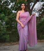 Lavender Dual Tone Handloom Cotton Saree With Tassels - Without Blouse