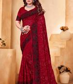 Maroon heavy resham embroidery work georgette saree