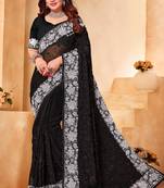 Black white heavy resham embroidery work georgette saree