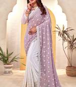 Lavender white heavy resham embroidery work georgette saree