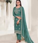 Sky Blue Organza Silk Straight Suit For Women