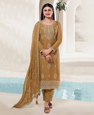 Mustard Cotton Blend Dori Embroidered Salwar Suit Set 1