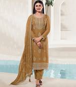 Mustard Cotton Blend Dori Embroidered Salwar Suit Set