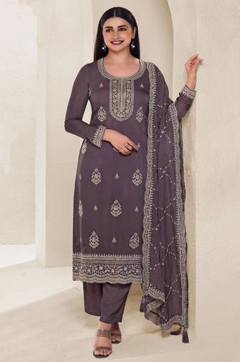 Lilac Organza Dori Embroidered Salwar Kameez Set