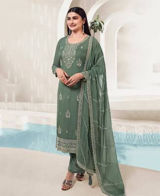 Pista Green Organza Silk Straight Suit For Women 1