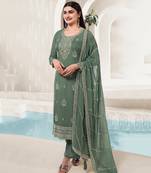 Pista Green Organza Silk Straight Suit For Women