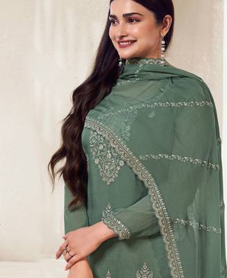 Pista Green Organza Silk Straight Suit For Women 2