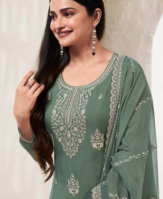 Pista Green Organza Silk Straight Suit For Women 3