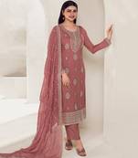 Peach Organza Silk Straight Suit For Women