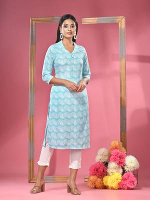 Sea green printed crepe kurta 1