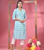 Sea green printed crepe kurta