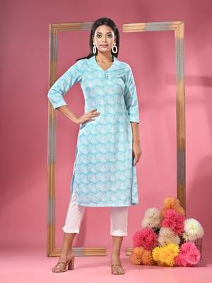 Sea green printed crepe kurta 2