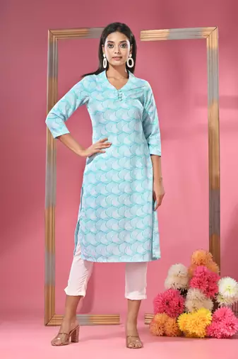 Sea green printed crepe kurta
