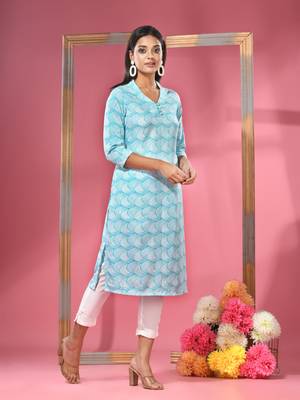 Sea green printed crepe kurta 3