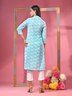 Sea green printed crepe kurta 4