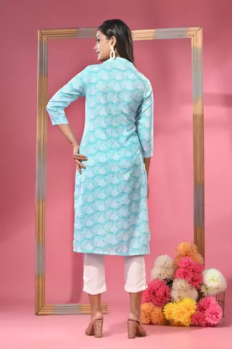 Sea green printed crepe kurta