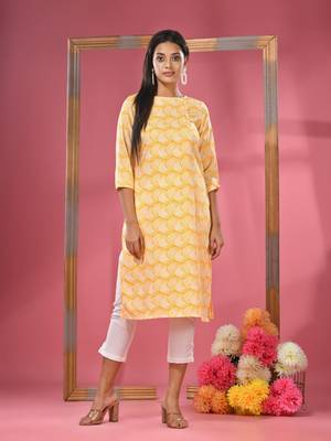 Yellow printed crepe kurta 1