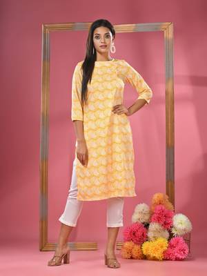 Yellow printed crepe kurta 2