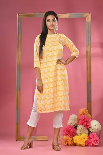 Yellow printed crepe kurta