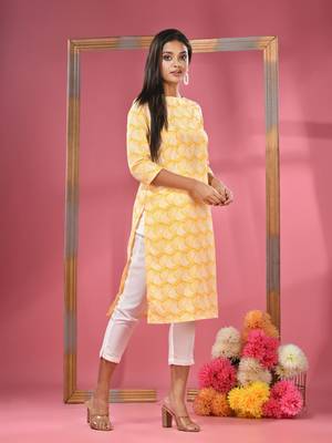 Yellow printed crepe kurta 3