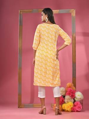Yellow printed crepe kurta 4