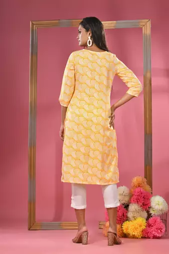 Yellow printed crepe kurta