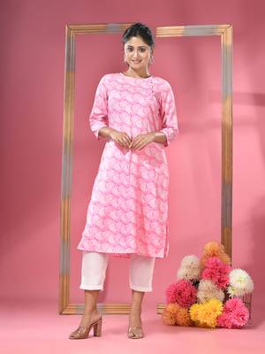 Pink printed crepe kurta 1