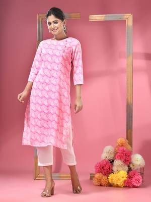 Pink printed crepe kurta 2