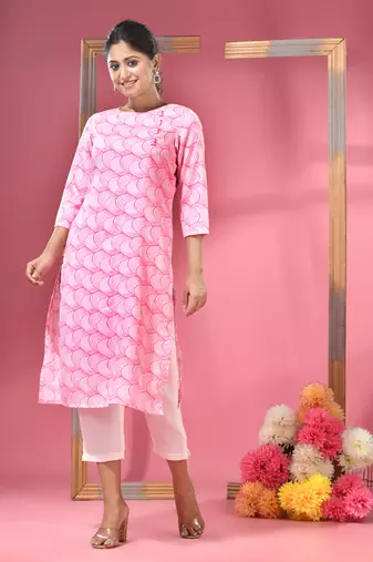 Pink printed crepe kurta