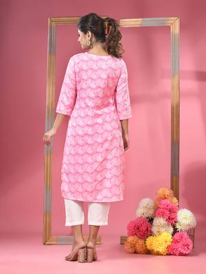 Pink printed crepe kurta 4