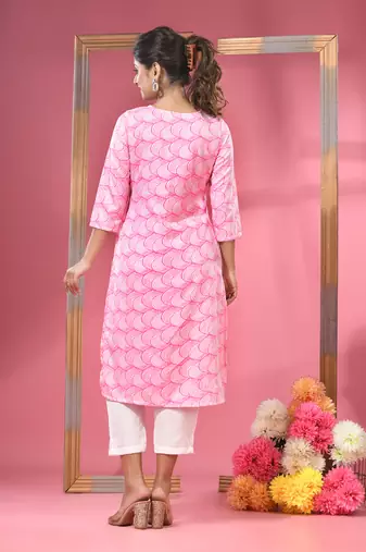 Pink printed crepe kurta