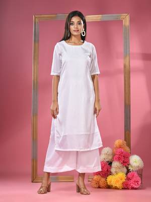 White rayon solid kurta 1