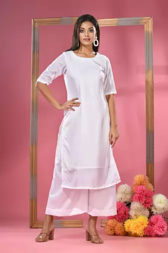 White rayon solid kurta