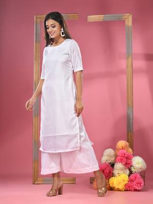 White rayon solid kurta 3