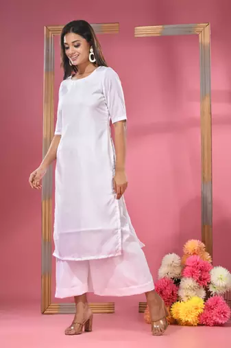 White rayon solid kurta