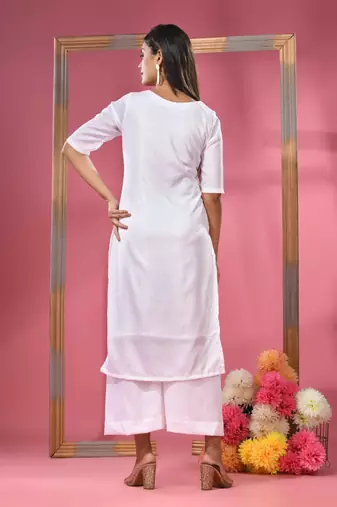 White rayon solid kurta