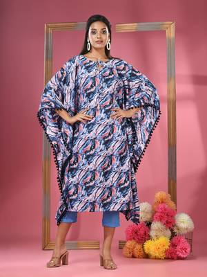 Multicolour printed dola silk kaftan kurta 1