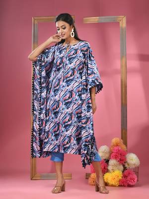 Multicolour printed dola silk kaftan kurta 3