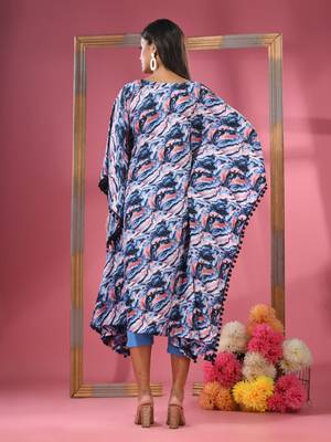 Multicolour printed dola silk kaftan kurta 4